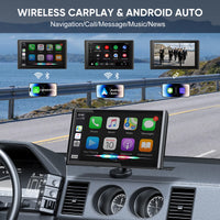 Pionrat Portable 7'' Wireless Carplay Android Auto Screen Touchscreen W/ Bluetooth Navigation FM Voice Control Magnetic Mount