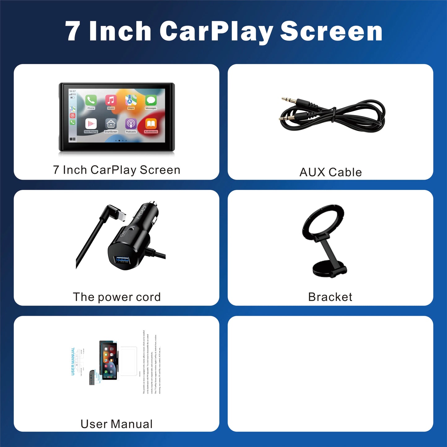 Pionrat Portable 7'' Wireless Carplay Android Auto Screen Touchscreen W/ Bluetooth Navigation FM Voice Control Magnetic Mount