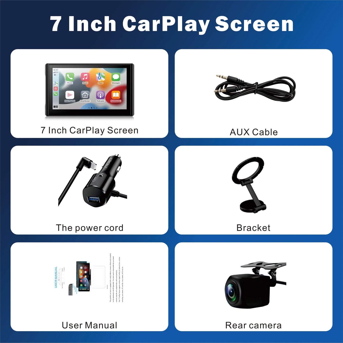 Pionrat Portable 7'' Wireless Carplay Android Auto Screen Touchscreen W/ Bluetooth Navigation FM Voice Control Magnetic Mount