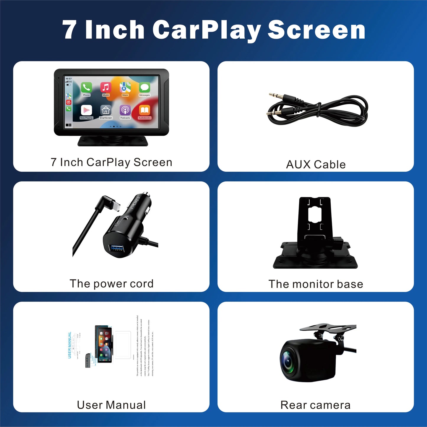 Pionrat Portable 7'' Wireless Carplay Android Auto Screen Touchscreen W/ Bluetooth Navigation FM Voice Control Magnetic Mount